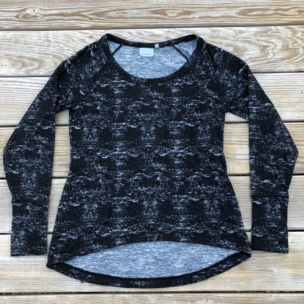 Athleta Black and Grey Heathered Crewneck Sweater